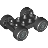 Duplo Car Base, 2 x 4 with Black Tires and Silver Spokes Wheels Print / Black