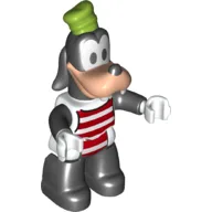 Duplo Figure Goofy with Lime Hat and Red and White Striped Top - Black Legs / White