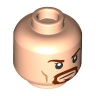 Lego Minifig Head Boromir, Reddish Brown Eyebrows, Moustache, Beard, Mean Smile/Angry Stare print / Light Nougat