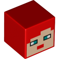 Lego Minifig Head Special, Cube with Pixelated Nougat Face, Dark Turquoise Eyes Print / Red