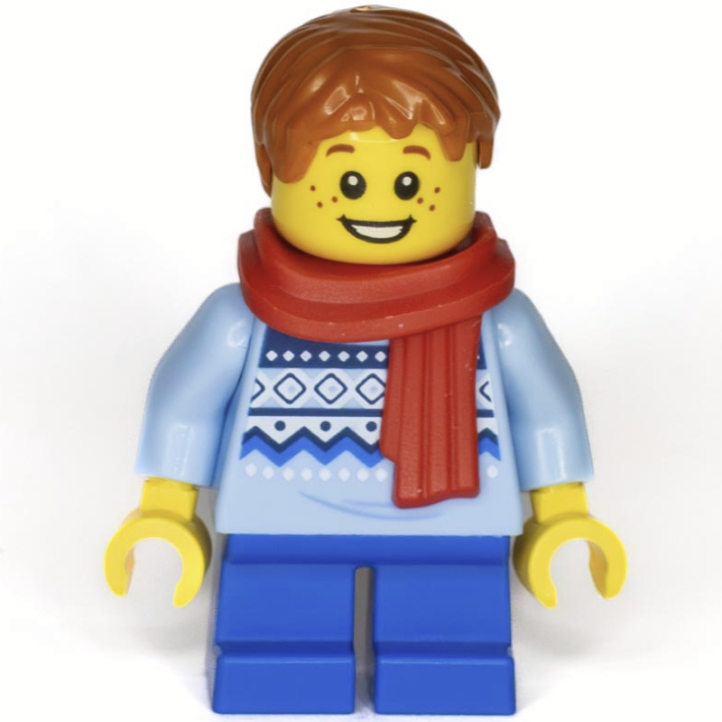 Lego Kid, Bright Light Blue Torso, Blue Legs, Dark Orange Hair, Scarf