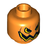 Lego Minifig Head Pumpkin, Jack O' Lantern with Open Semicircular Eyes with Vertical Lines on Back Print / Orange