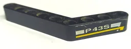 Technic, Liftarm, Modified Bent Thick 1 x 9 (6 - 4) with White 'P43S' and Yellow Stripe Pattern Model Right Side (Sticker) - Set 8443