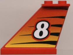 Lego Tail 4 x 1 x 3 with White Number 8 on Tiger Stripes Background Pattern Model Left Side (Sticker) - Set 8229