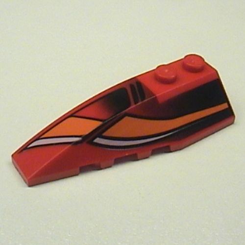 Lego Brick Wedged, Curved 6 x 2 Left with White and Orange Curves and Black Fade Print / Red