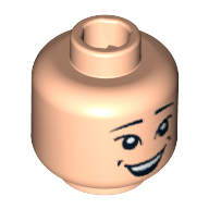 Lego Minifig Head Short Round, Large Grin, Dimples, Asian Eyes, White Pupils Print / Light Nougat