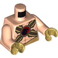 Lego Torso Muscles with Gold Belts and Red Buckle with Black Hawk Print, Light Nougat Arms, Pearl Gold Hands / Light Nougat