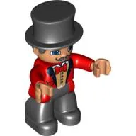Duplo Figure with Top Hat (Silkhat), Face with Mustache, Red Bow Tie and 4 Button Vest / Red