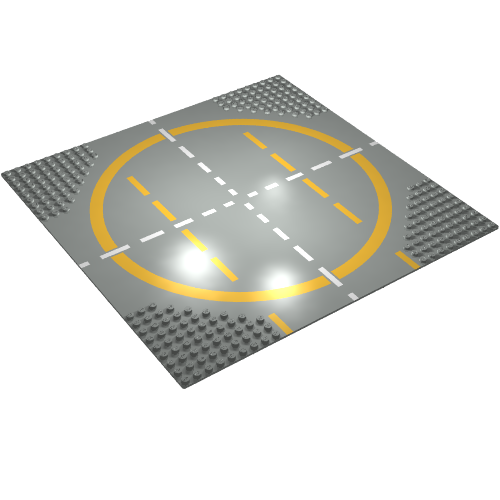 Lego Baseplate 32 x 32 with 9-Stud Crossroads / Landing Pad with Type 3 (Orange) Lines Print / Light Gray