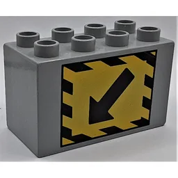 Duplo Brick 2 x 4 x 2 with Black Arrow and Black Stripe Border on Yellow Print / Light Bluish Gray