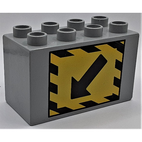 Lego Duplo Brick 2 x 4 x 2 with Black Arrow and Black Stripe Border on Yellow Print / Light Bluish Gray