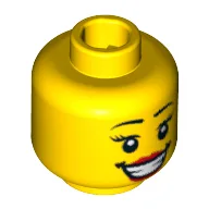 Minifig Head Bride, Large Red Lips, Open Mouth Smile with Teeth, Dark Brown Eyebrows, Thin Eyelashes and White Pupils Print / Yellow