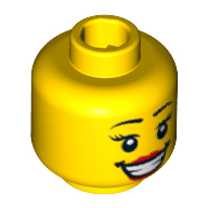 Lego Minifig Head Bride, Large Red Lips, Open Mouth Smile with Teeth, Dark Brown Eyebrows, Thin Eyelashes and White Pupils Print / Yellow