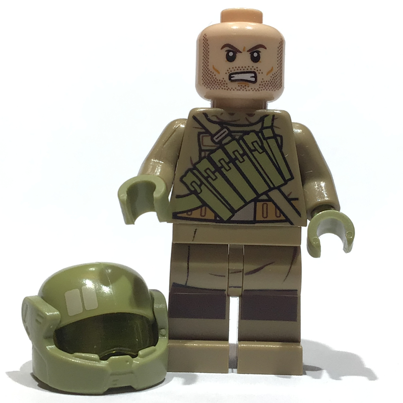 Lego Resistance Soldier, Olive Green Helmet, Dark Tan Hoodie with Ammo Pouch