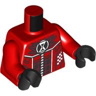 Lego Torso, Racing Suit, White Zipper, Black Decorations, Hourglass print, Red Arms, Black Hands / Red