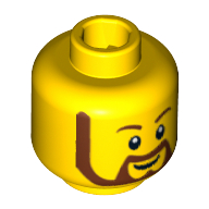 Lego Minifig Head, Beard Brown Rounded, White Pupils, Grin Print / Yellow
