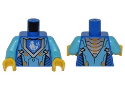 Torso Nexo Knights Armor with Orange and Gold Circuitry and Blue Emblem with White Chicken Pattern / Medium Azure Arms / Yellow Hands