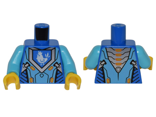 Lego Torso Nexo Knights Armor with Orange and Gold Circuitry and Blue Emblem with White Chicken Pattern / Medium Azure Arms / Yellow Hands