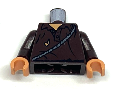 Lego Torso Indiana Jones Tattered Shirt with Thin Rope Sash Pattern / Dark Brown Arms / Nougat Hands