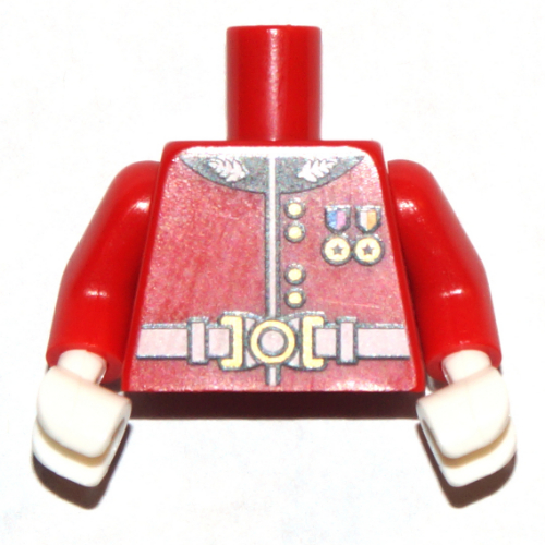 Lego Torso Royal Guard Uniform with Gold Buttons, Two Medals, and White Belt Print, Red Arms, White Hands / Red