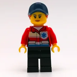 Paramedic, Woman, Red Jacket with Star of Life, Dark Blue Cap with Hair