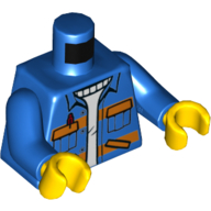 Lego Torso Jacket with White Undershirt, Pockets and Red Pen, with 2 Orange Stripes Print, Blue Arms, Yellow Hands / Blue