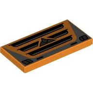 Tile 2 x 4 with Black/Silver Car Grill, Emblem Print / Orange