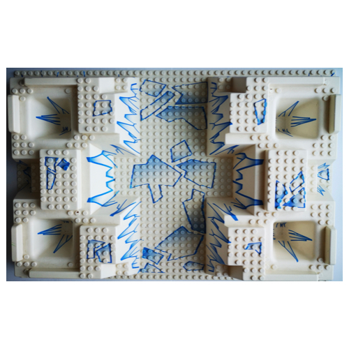 Lego Baseplate Raised 32 x 48 x 6 with 4 Corner Pits and Arctic Blue Ice Print / White