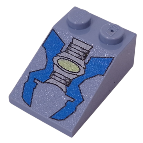 Lego Brick Sloped 33° 3 x 2 with Blue/Gray Machinery Print / Sand Blue
