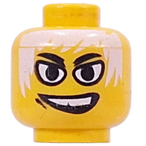 Lego Minifig Head, White Eyes, White Hair, White Teeth and Gap Tooth Grin Print [Blocked Open Stud] / Yellow