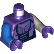Lego Torso, Odd Arms, Armor with Dark Blue Belt Print, Left Flat Silver Arm, Right Blue Arm, Dark Purple Hands / Dark Purple