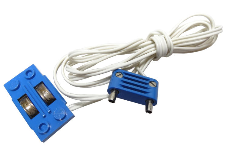 Lego Electric, Train Track Contact Base with Wire (97cm) with Blue Electric, Connector, 2-Way Male Rounded Wide Long with Hollow Pins (2913 / bb0093ac01)