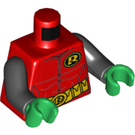 Lego Torso Jumpsuit with 'R' Symbol, Muscles Outline and Utility Belt with Pockets Print, Black Arms, Green Hands / Red