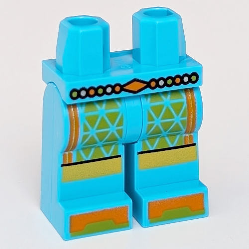 Lego Hips and Medium Azure Legs with Lime/Orange/Yellow Decorations, Beads Belt print / Medium Azure