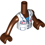 Lego Minidoll Torso Girl with White Doctor Lab Coat, Medium Azure Shirt, Reddish Brown Arms and Hands / Reddish Brown