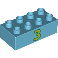 Duplo Brick 2 x 4 with Lime '3' Print / Medium Azure