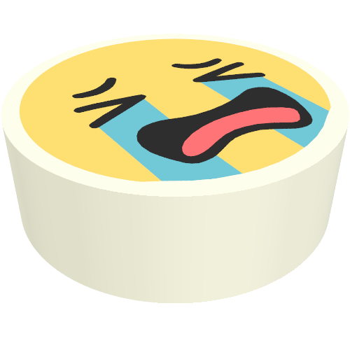 Lego Tile Round 1 x 1 with Smiley Crying Face print / White