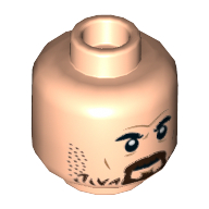 Lego Minifig Head Chief Jim Hopper / Red Guardian, Thick Eyebrows, Reddish Brown Mustache, Beard, Stubble / Light Nougat