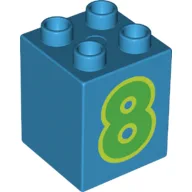Duplo Brick 2 x 2 x 2 with Green '8' Print / Dark Azure