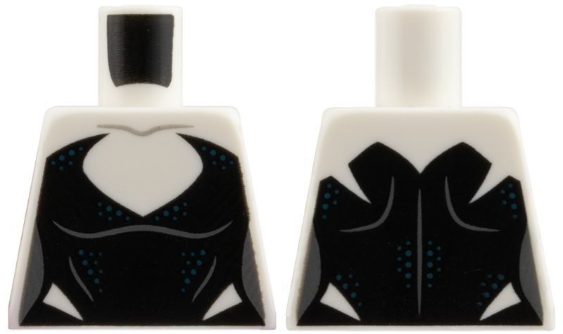 Lego Torso Female Black Bodysuit with Deep V Neck and Dark Blue Dots, Dark Bluish Gray Sides Pattern