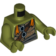 Lego Torso Turtle Shell with Dark Brown Belts, Sunglasses and Orange Scarf Print, Olive Green Arms and Hands / Olive Green