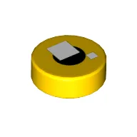 Tile Round 1 x 1 with Brickheadz Eye, White Squares, Black Circle Print / Yellow