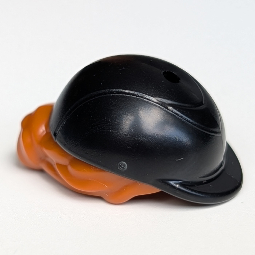 Lego Hair and Hat, Short Dark Orange with Riding Helmet / Black