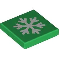 Tile 2 x 2 with White Snowflake Print / Green