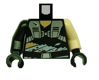 Lego Torso SW Torn Shirt and Bandaged Midriff Pattern / Light Nougat Arm Left / Black Arm Right / Black Hands