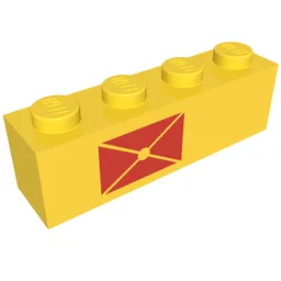Brick 1 x 4 with Red Envelope Print, Left Side / Yellow