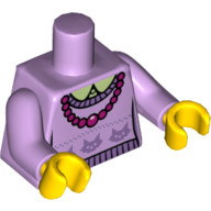 Lego Torso Sweater with Cat Heads and Magenta Necklace Print, Lavender Arms, Yellow Hands / Lavender