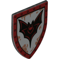 Lego Shield Triangular Long with Dark Red Border, Silver Front with Black Bat Print / Pearl Titanium