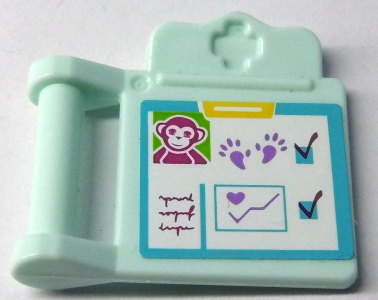 Lego Friends Accessories Medical Clipboard with Bar Handle with Monkey, Medium Lavender Paw Prints, Check Marks, and Chart with Heart Pattern (Sticker) - Set 41038