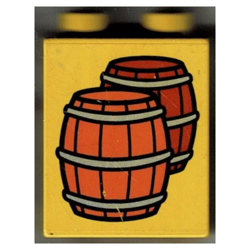Lego Duplo Brick 1 x 2 x 2 with Two Barrels Print / Yellow